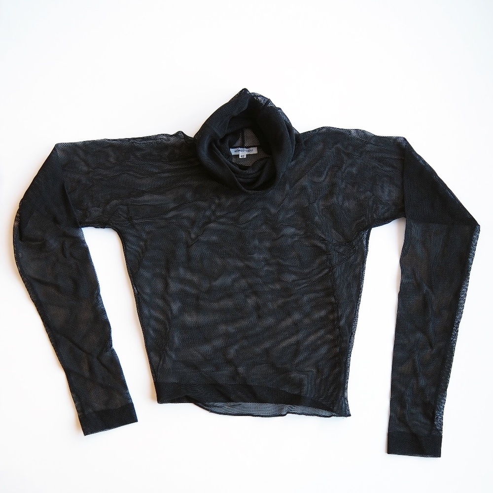 Romeo Gigli 1980’s Black Micro Fishnet Long-sleeve Turtleneck Top